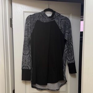 LuLaRoe Amber Black and White Hoodie with Patterned Sleeves